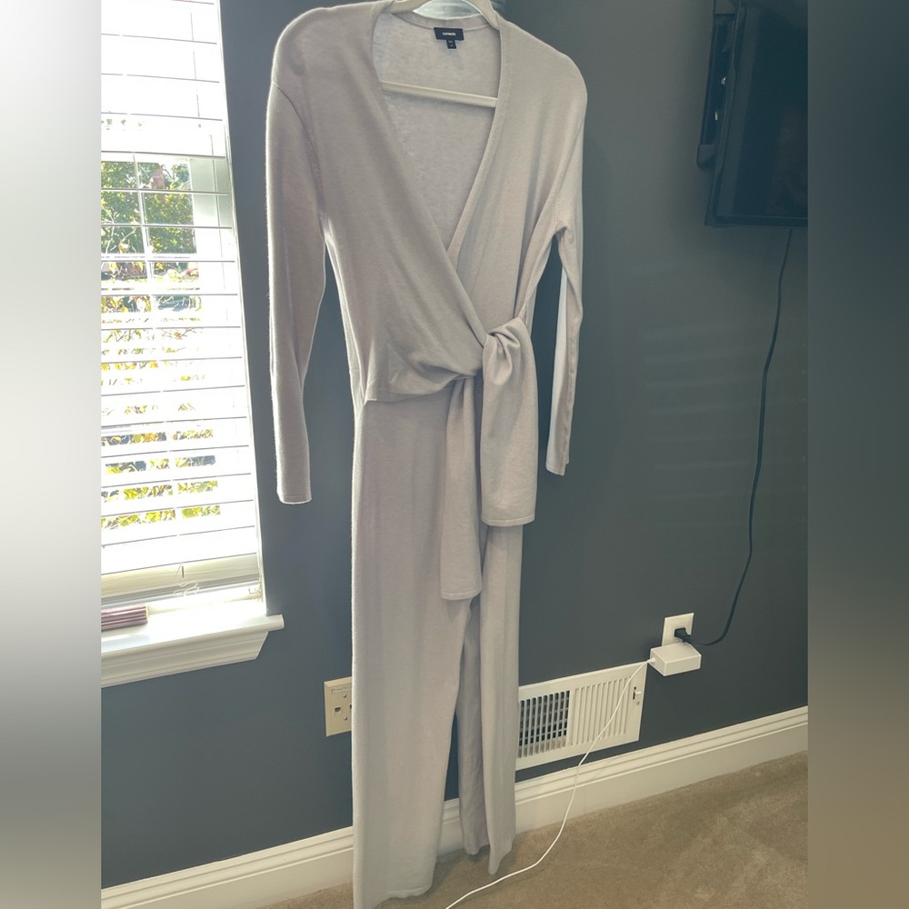Express Soft Grey Wrap Jumpsuit